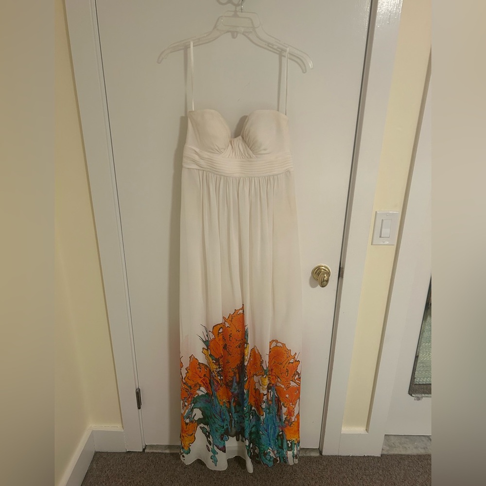 AIDAN MATTOX Chiffon Maxi Dress Orange Floral Print size 6